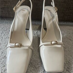 Zara Cream Slingback Heels with Gold Buckle